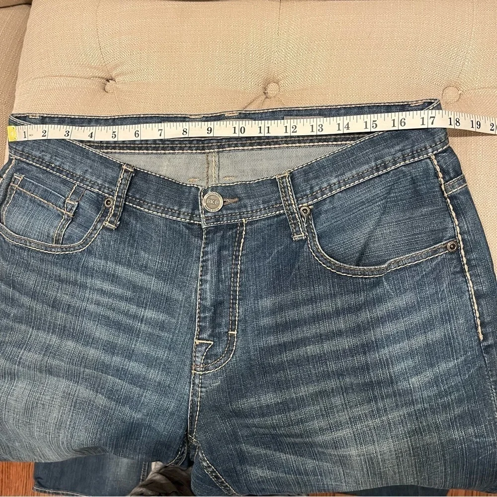 BKE Derek Straight Stretch Jean Blue Relaxed Jeans Vintage Wash Mens 34x33.5